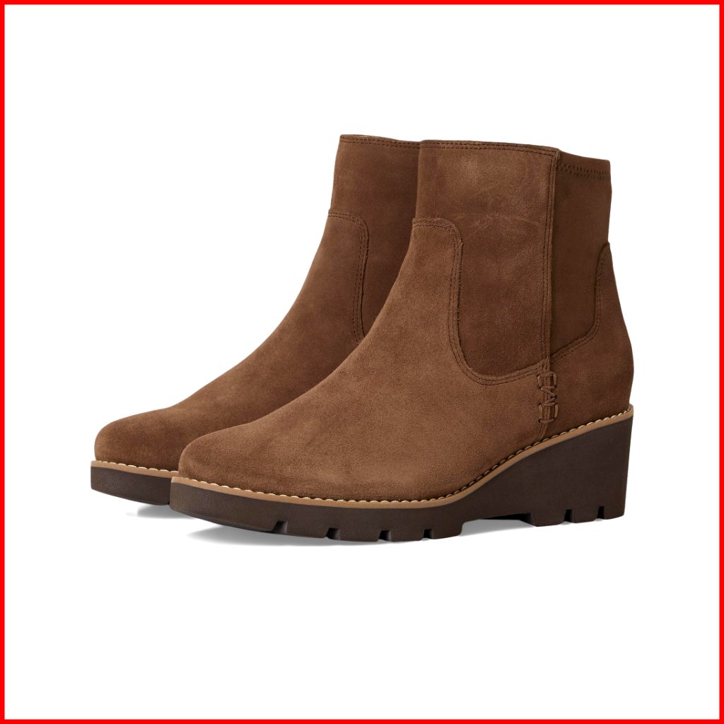 Lightweight Lugsole Wedge Booties With Side Zip, Arch Support Footbed
